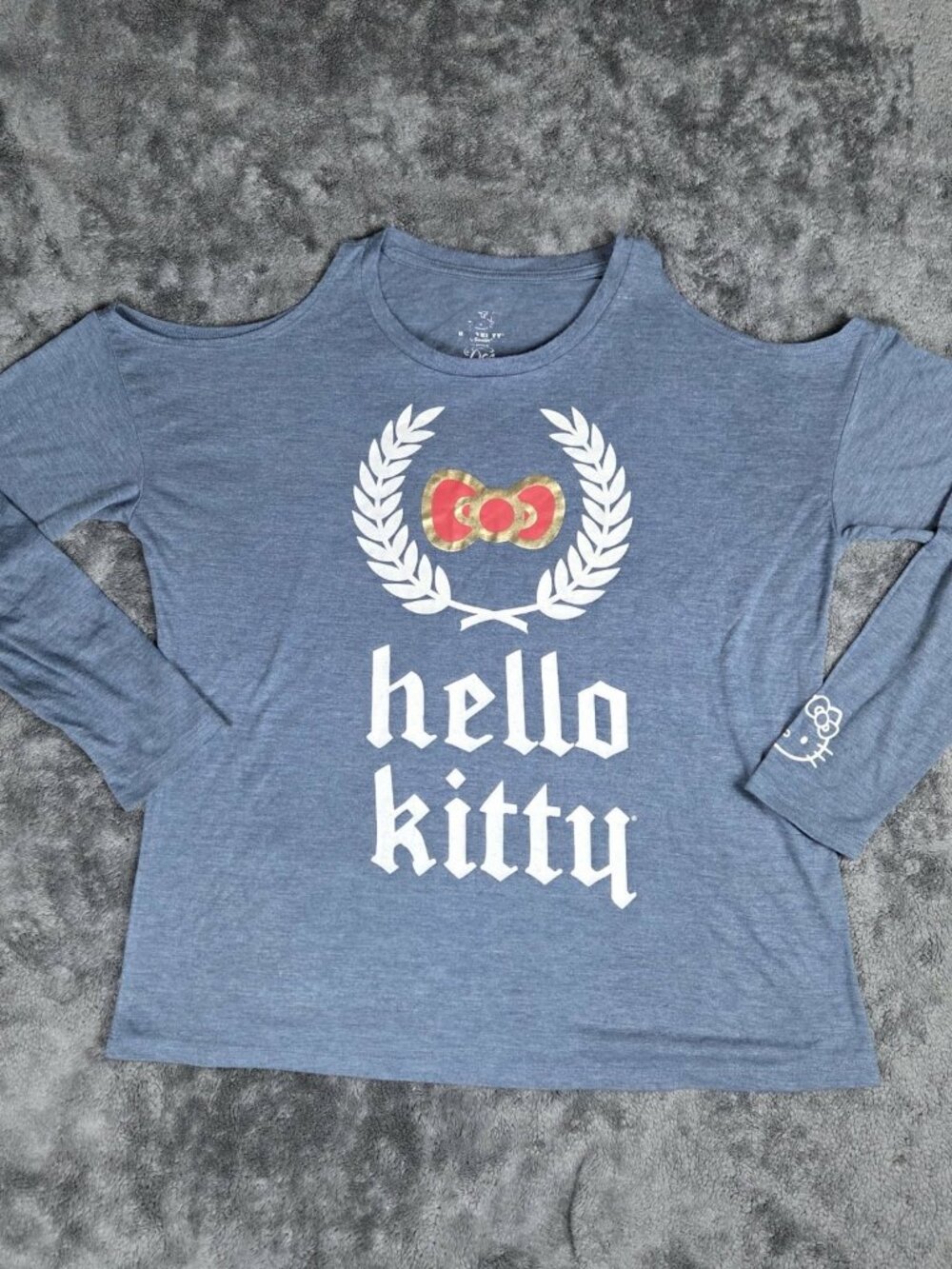 Sanrio Hello Kitty Open Shoulder Long Sleeve T-Shirt Blue Medium Y2K Exclusive